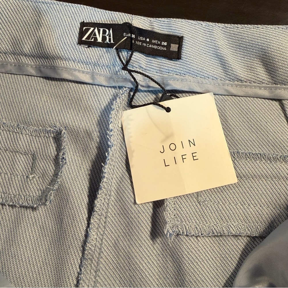 NWT Zara Light Blue Twill Cigarette Slim Leg Cropped Pants Size 4 - Picture 4 of 16